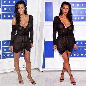 🔀 KIMK Black Mesh Scrunch LS Dress